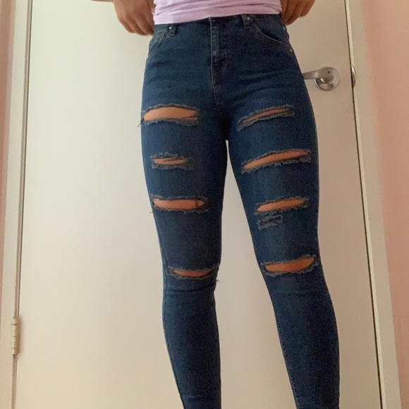top shop dark wash high waisted jeans - Picture 2 of 4